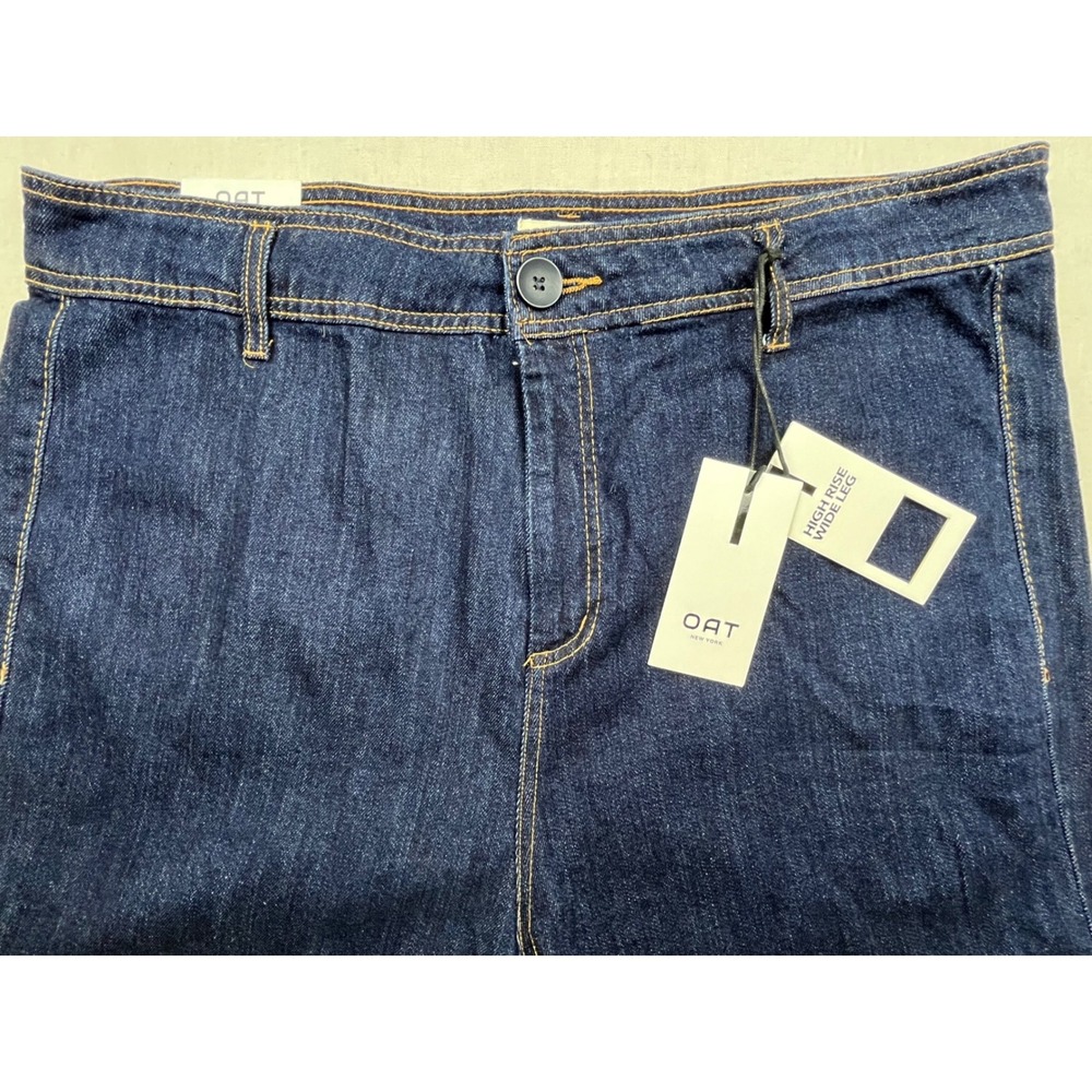 Oat New York Women 18W High Rise Wide Leg Jeans Dark Wash Raw Hem
